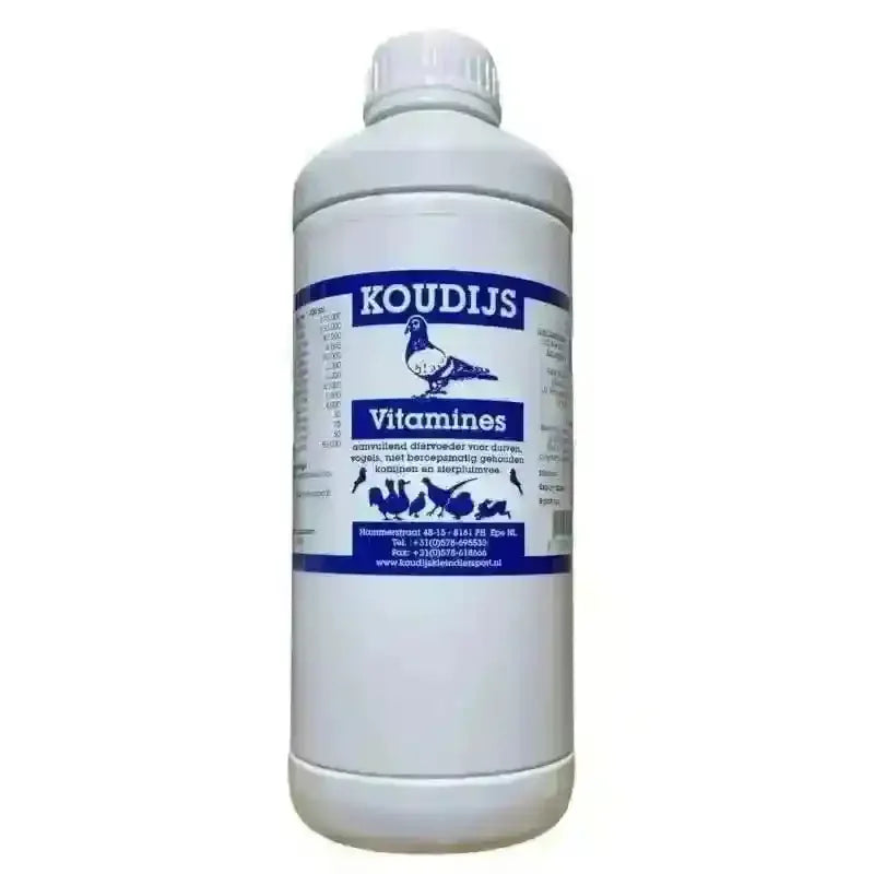 Fles Koudijs Vitamines voor gezonde kippen en sterke weerstand, geschikt voor drinkwaterbehandeling bij pluimvee.