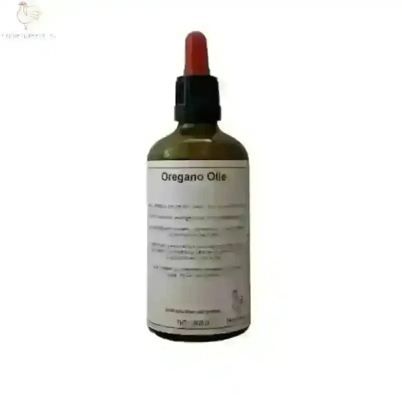 Flesje natuurlijke oregano olie voor gezonde kippen ontlasting met doseerpipet, antibacterieel en preventief voor kuikens en kippen.