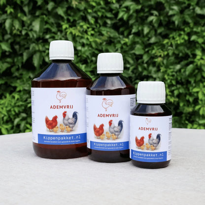 Kippen supplement Ademvrij van Kippenpakket.nl, helpt bij luchtweginfecties, snot en slijm bij kippen.