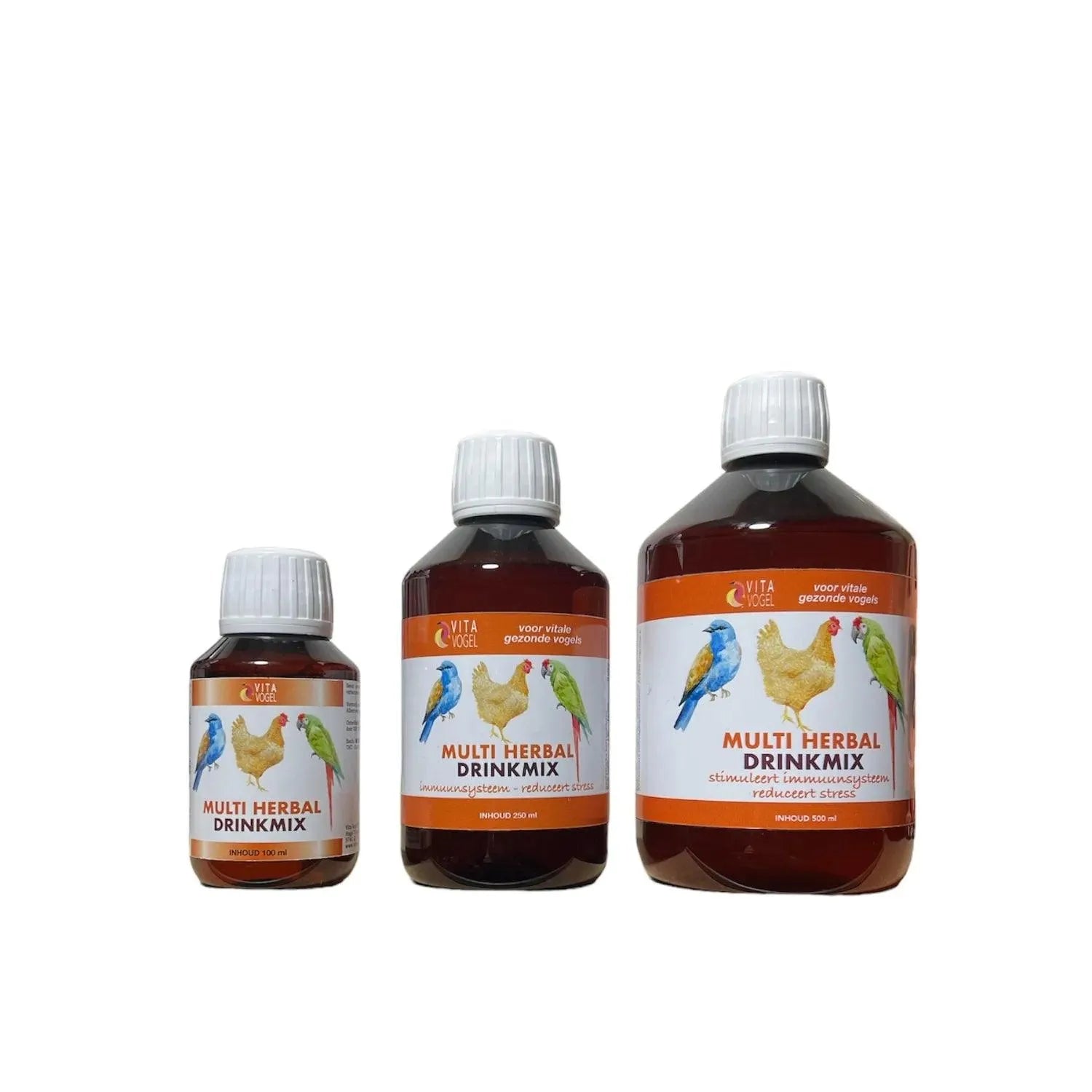 Multi Herbal Bloedluis Drinkmix - Vita Vogel , 100% natuurlijk, bloedluis bestrijden, bloedluis bestrijden door het drinkwater, Bloedluis bestrijden kippen, handige doseerflesjes, herstellend vermogen huid, immuunsysteem ondersteunen, makkelijk van bloedluis afkomen, Multi-Herbal Drinkmix, natuurlijk middel tegen bloedluis, natuurlijke bescherming, stress verminderen, vitamine C, vogel of kippenverblijf reinigen, vogelmijt bestrijden, vogels en kippen, vogels kippen kalm houden