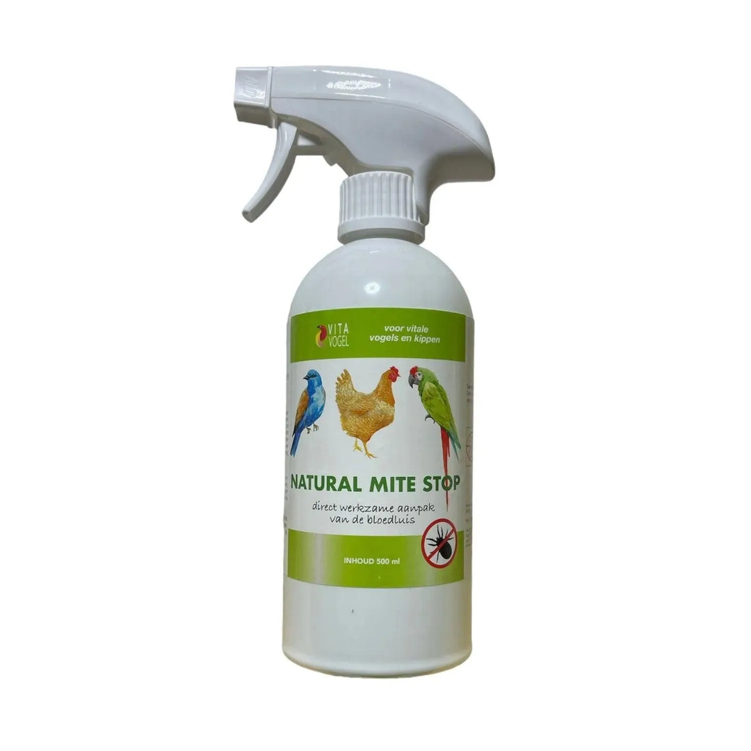 Natural Mite Stop - Vita Vogel , bloedluis, Bloedluis bestrijden kippen, bloedluis eitjes doden, bloedluis kippen, bloedluis middel kippen, bloedluis spray, bloedluispreventie, bloedluisvrij, bloedluizen bestrijden kippenhok, kippen bloedluis, makkelijk van bloedluis afkomen, Natuurlijk middel tegen bloedluis & veerluis, natuurlijke bloedluis bestrijder, spray tegen bloedluis bij kippen, veerluizen bestrijden, veilig voor mens en dieren, Vita Vogel